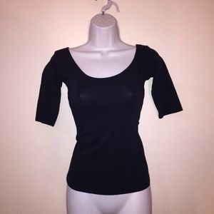 Garage Tops - Top | 3/4 Sleeve Fitted Black Stretchy Top Garage Tops - Top | 3/4 Sleeve Fitted Black Stretchy Top